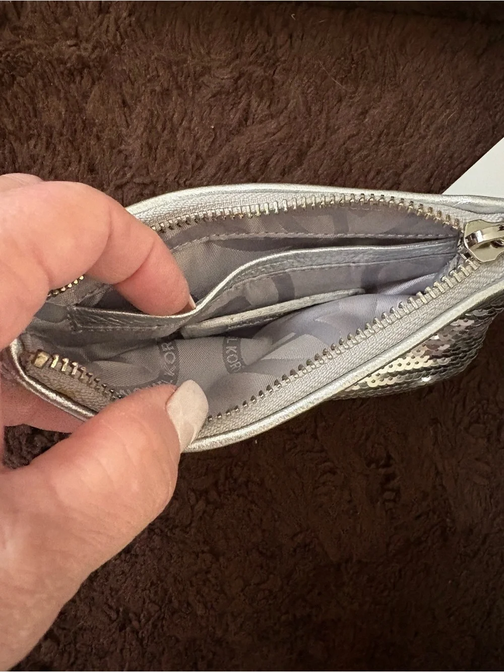 Michael Kors Silver Sequin Wristlet Clutch